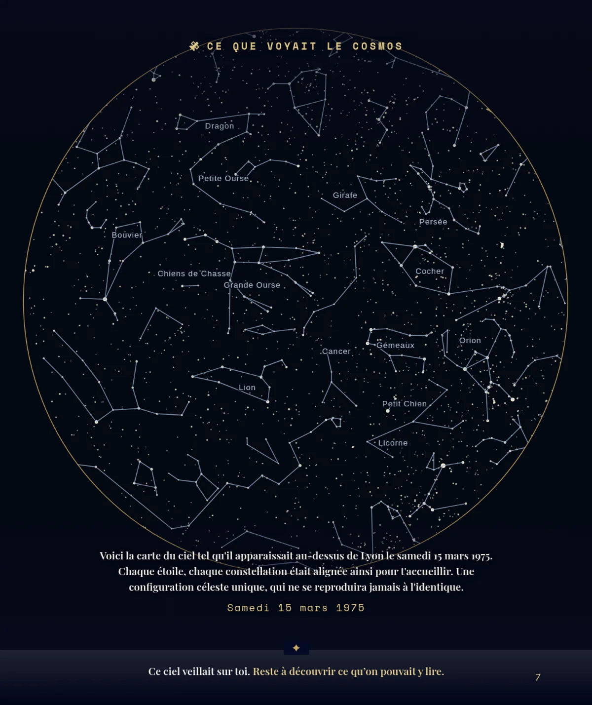 Le ciel étoilé de sa nuit de naissance