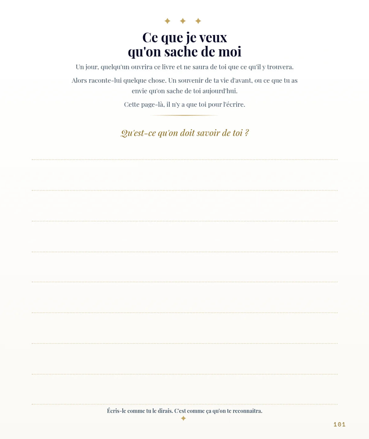 Ce que je veux qu'on sache de moi — page à écrire