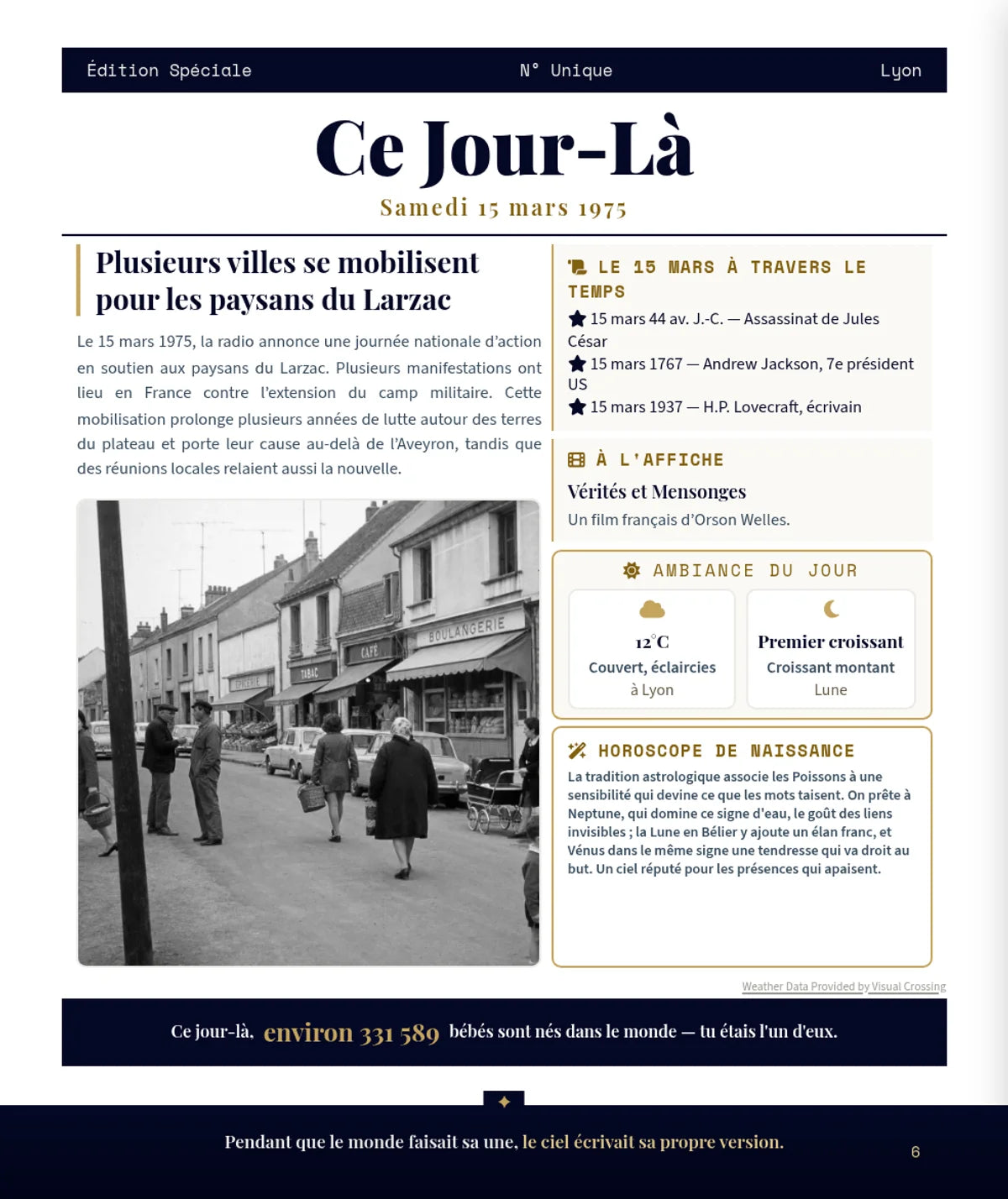 La une du 15 mars 1975, le jour de sa naissance