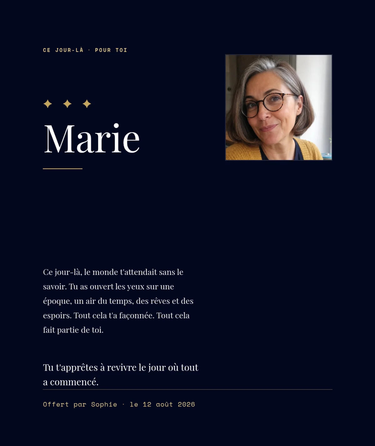 Page d'ouverture au prénom de Marie