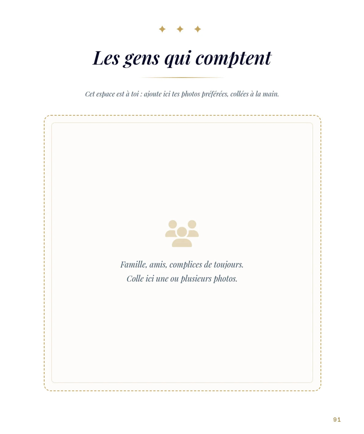 La page à compléter avec les photos de ses proches