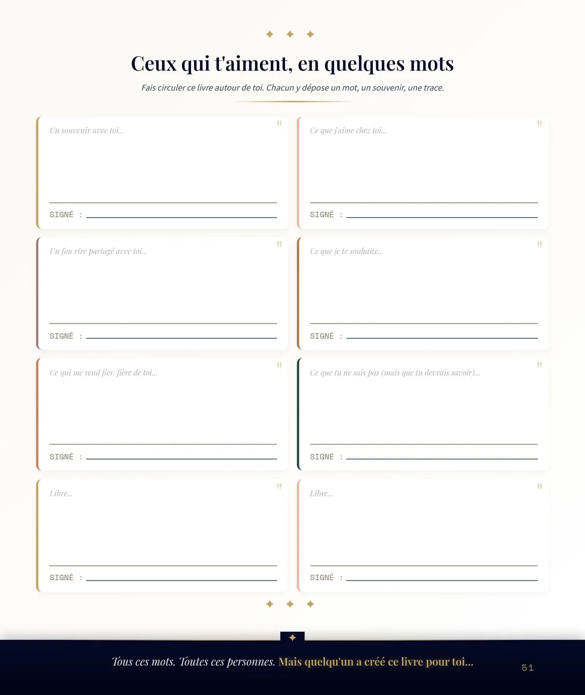 Ceux qui t'aiment, en quelques mots — livre d'or a remplir